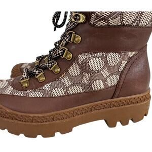 "COACH" Taila Hiking Lace Up Boots SZ 7 Old Money Designer Luxury Warm Chunky